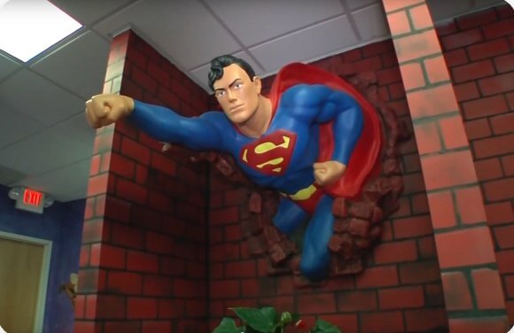 Statue of Superman in children's dental office in Chesterfield