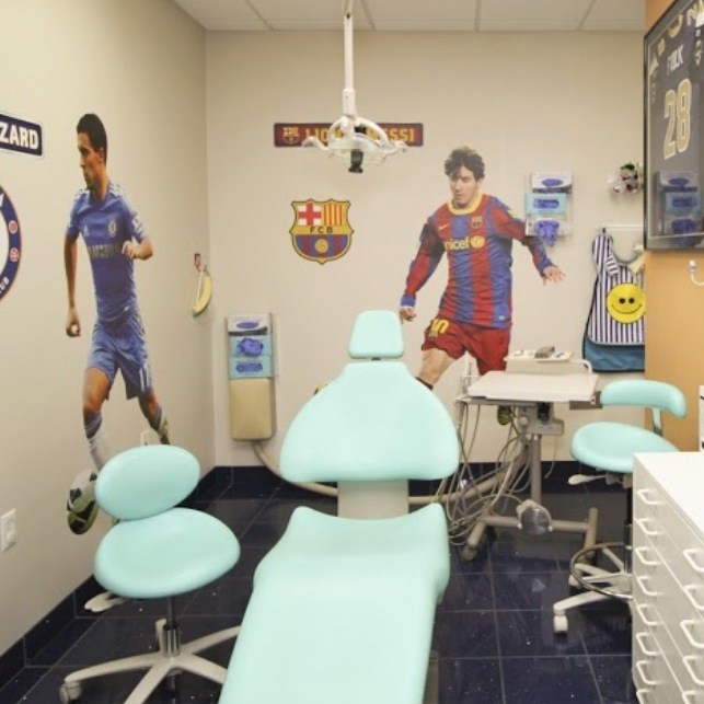 Soccer themed dental treatment room