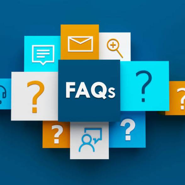 FAQs and question marks on blue background