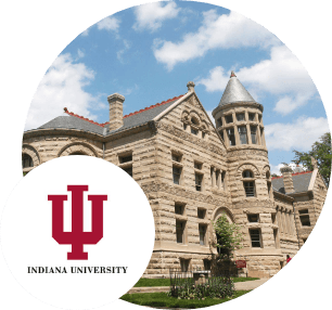 Indiana University dental school building and logo