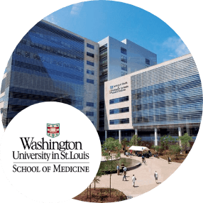Washington University in Saint Louis medical school building and logo