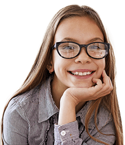 Young girl with glasses smiling