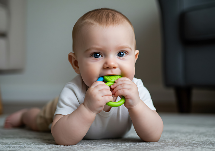 Baby with teething ring